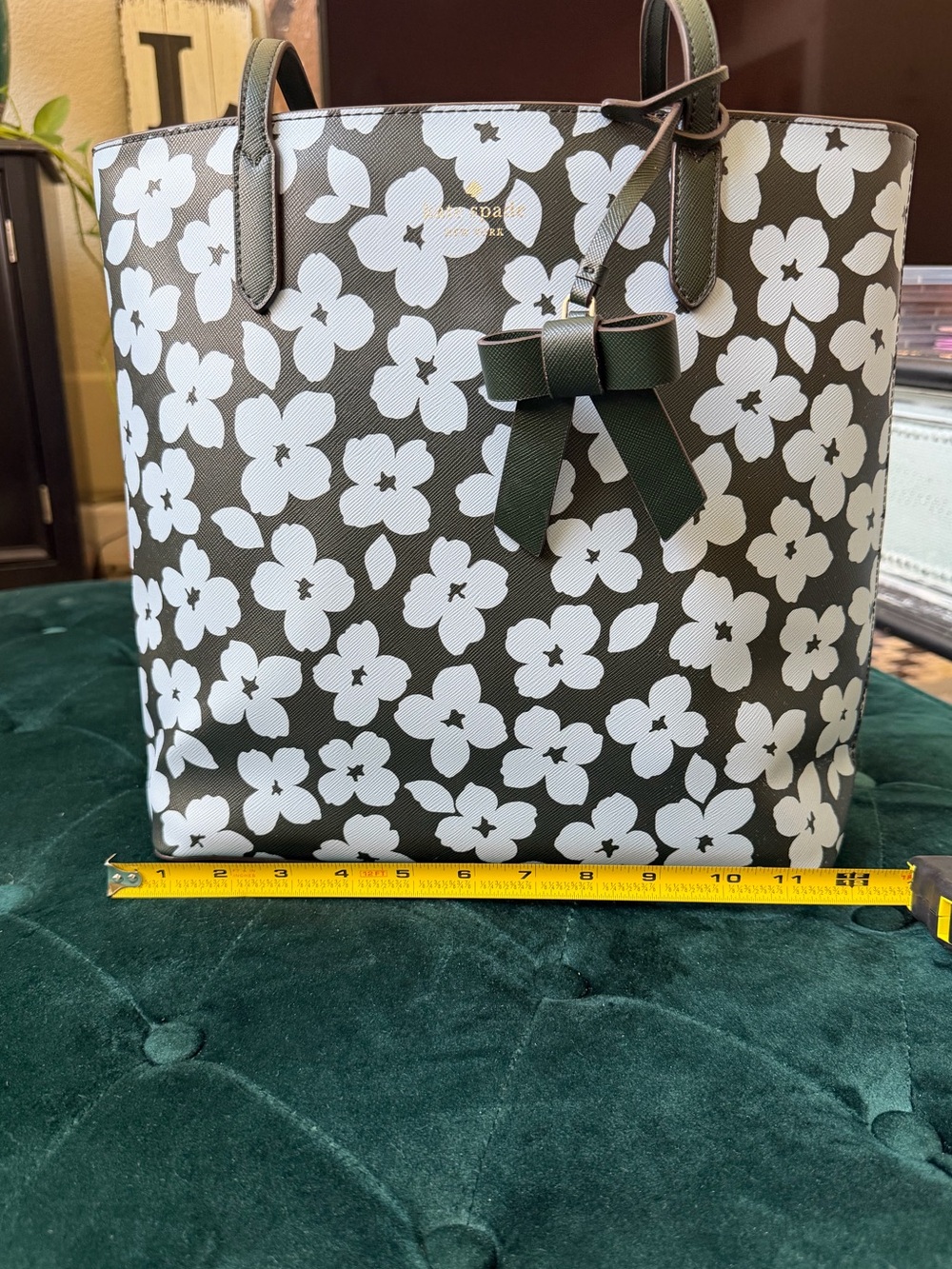 Kate Spade New York Brynn Olive and White Floral Bow Tote - Picture 3 of 12